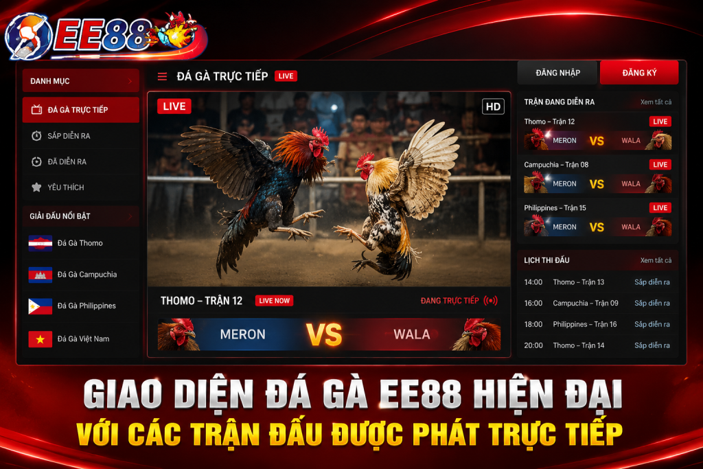 Giao diện Đá Gà EE88 hiện đại với các trận đấu được phát trực tiếp