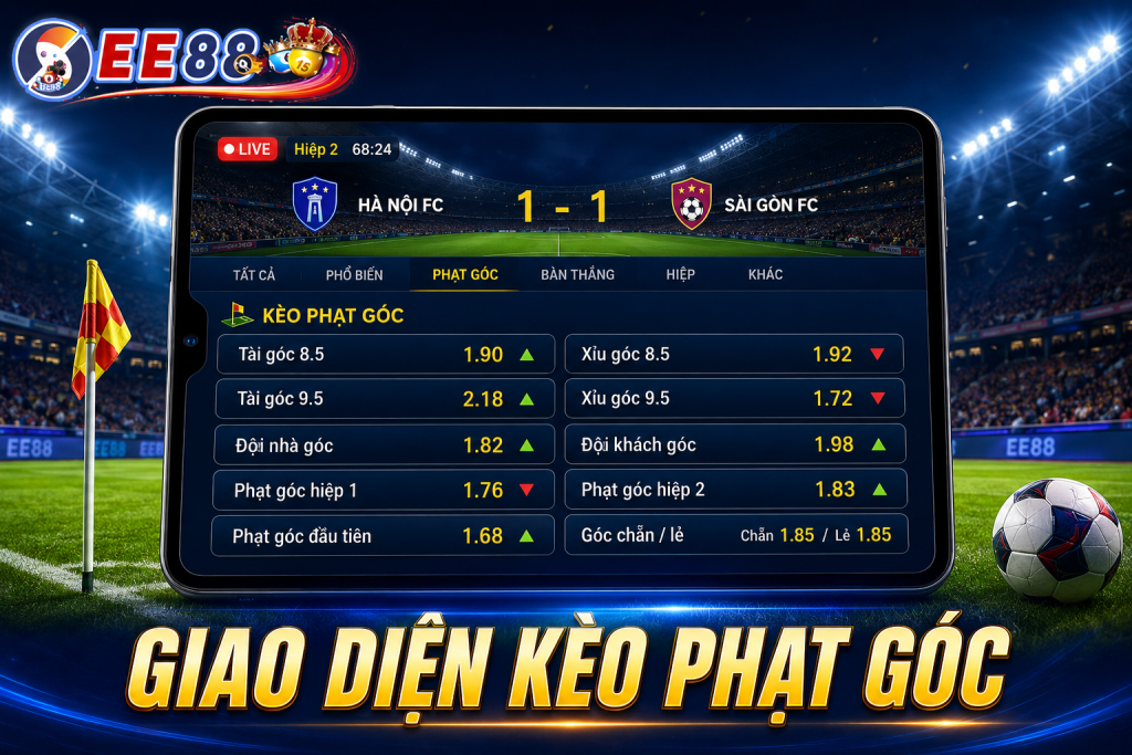 Giao diện Kèo Phạt Góc với nhiều lựa chọn cược khác nhau