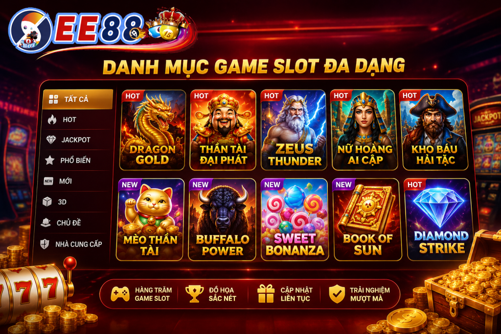 Danh mục game slot đa dạng trên giao diện Nổ Hũ EE88