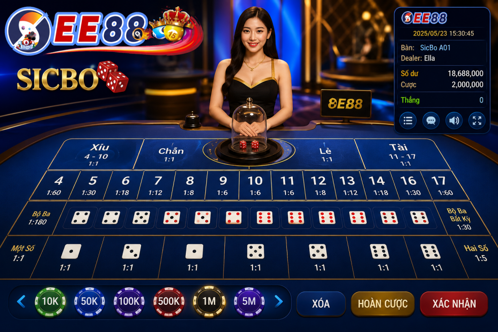 Người chơi tham gia bàn Sicbo trực tuyến trên giao diện EE88 với Dealer chuyên nghiệp